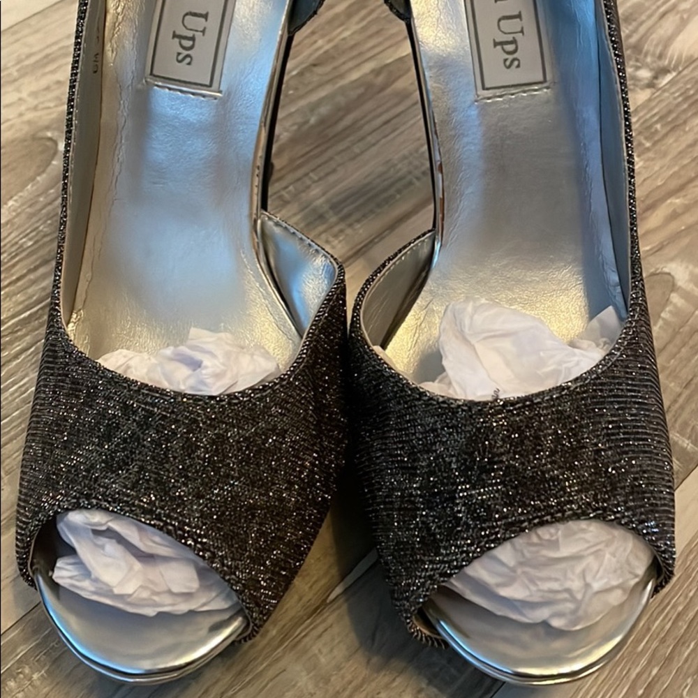 Silvery Sparkly Heels With Hidden Pattern